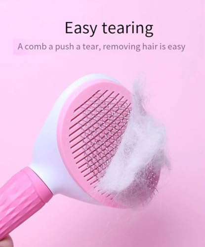 Image of Generic Self cleaning sliding brush, cat comb pet massage tool for all long or short pets, hair cleaner, removing tangled and loose hair, cat brush with release button (Pink)