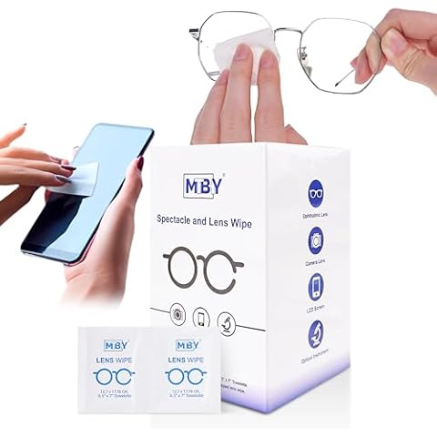 MTBHY Lens Cleaning Wipes (50 Total Wipes) | Pre-Moistened Individually Wrapped Wipes | Non-Scratching & Non-Streaking | Safe for Eyeglasses, Goggles, & Camera Lens Cover
