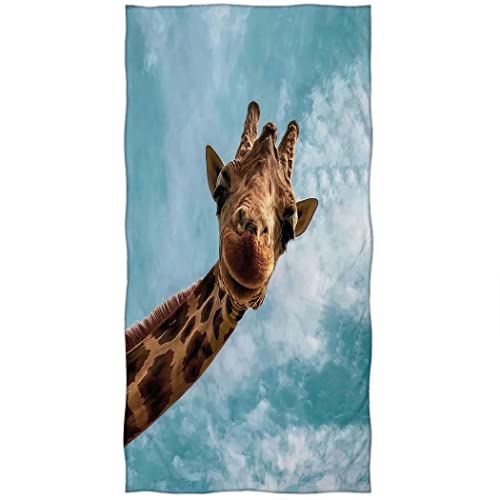 Sxchen Super Soft Plush Cotton Print Beach Bath Pool Towel Funny Giraffe Blue Sky(27X55 Inch) #TOP8