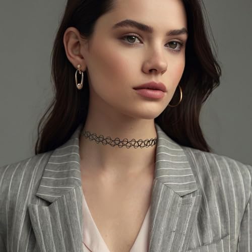 MBAIYO 12 sztuk naszyjników tatuażowych, elastyczny naszyjnik choker do stroju z lat 90., akcesoria na imprezę w stylu lat 90., damski gotycki punk zestaw biżuterii