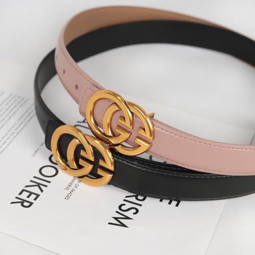 Image of Women's Fashion Classic Metal Buckle Leather Belt with Jeans Dress