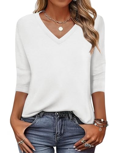 Image of Zeagoo Womens Blouse Casual 3 /4 Length Sleeve V Neck Basic T-Shirts Spring Summer Cute Tunic Tops Business Work Tees