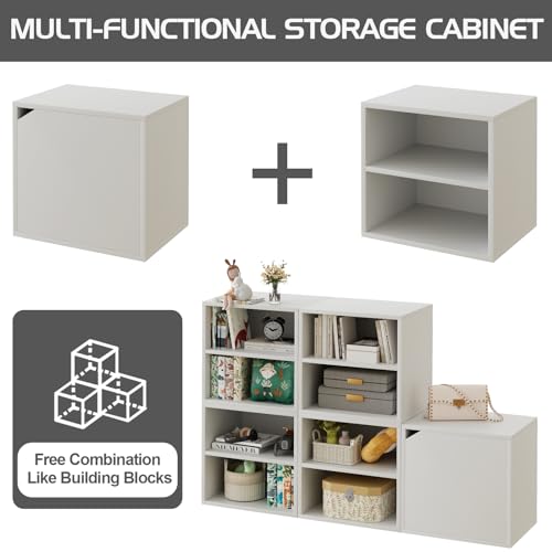 Garden 4 you Cube Storage Organizer Shelf, 2 Tiers Stackable Bookshelf, Wooden Display Bookcase with 2 Cube Storage, Small Storage Cabinet for Living Room Bedroom, White