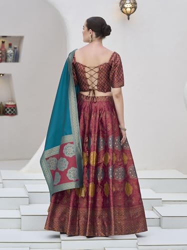 Image of PURVAJA Women's Kanjiwaram Semi-Stitched Lehenga choli