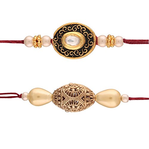 I Jewels Gold Plated Pearl and Stone Studded Set of 2 Rakhi for Beloved Brother (R627CO)