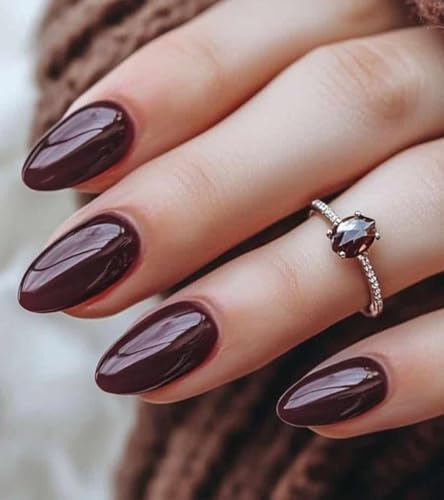 Celblisora 30 peças 15 tamanhos unhas postiças, curtas, bordô, amêndoa, pontas falsas, brilhantes, reutilizáveis, conjunto de unhas adesivas para mulheres