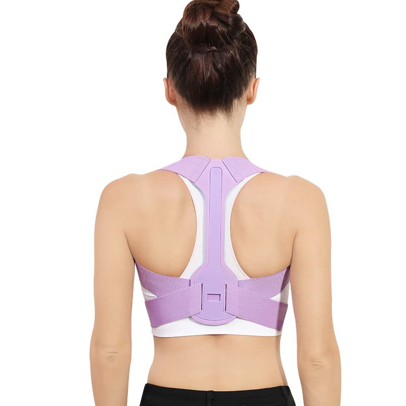 Posture Corrector for Women, Comfortable Upper and Back Brace,Adjustable Back Straightener Support for Back Shoulder Neck for Men or Child (Purple, Small)