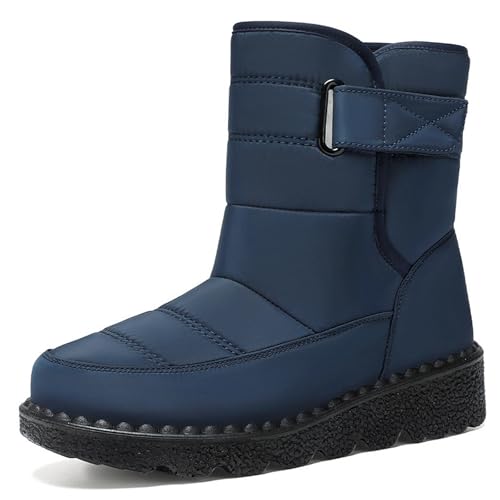 Optigard Women's Winter Snow Boots with Hook and Loop Warm Fur Lined Lightweight Waterproof Ankle Boots Comfortable Non-Slip Outdoor Walking Boots