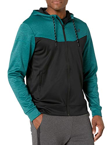 Amazon Brand - Peak Velocity Men's Quantum Fleece Full-Zip Loose-Fit Hoodie, punch green heather/black, Medium