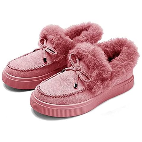 Yocqbm Women's Casual Fashion Moccasins Winter Anti-Slip Ankle Boots Flat Boots Indoor Outdoor Shearling Winter Shoes Thick Plush Keep Warm Loafers Sneakers-Pink Cover