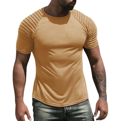 Camiseta de gimnasio para hombre, manga corta, blusa deportiva plisada muscular, culturismo, gimnasio, camiseta de manga corta, camisas de entrenamiento para interiores y exteriores, caminar, deportes