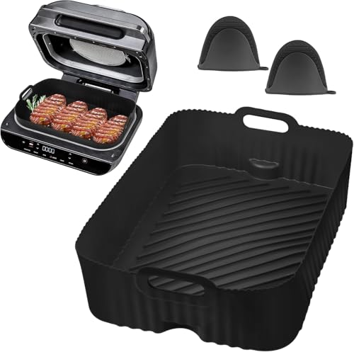 Hivio Silicone Air Fryer Liner with Silicone Gloves for Ninja Grill and Air Fryer AG551UK/AG551UKCP, Reusable Air Fryer Accessories, Large Air Fryer Basket/Tray