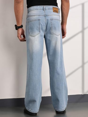 Image of Thomas Scott Men's Relaxed Fit Mid Rise Comfort Clean Look Light Fade Cotton Baggy Jeans