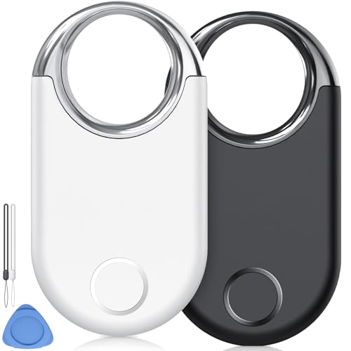 Image of Air Tracker Tags 2 Pack, White and Black - Bluetooth 5.3 Tracker and Item Finder Work with Apple Find My (iOS /iPadOS /MacOS Only), Locate Keys /Luggage /Backpack and More, Replaceable Battery