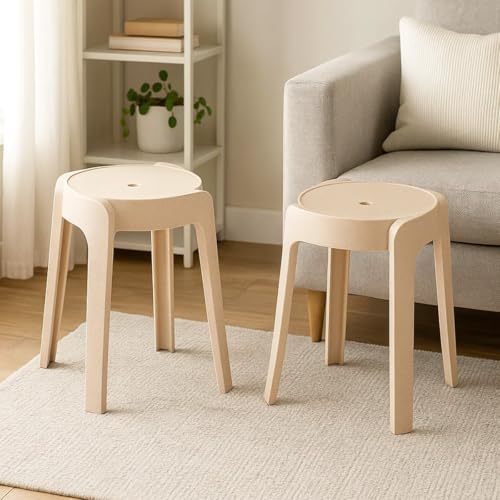 Image of Nilkamal Twist Sturdy and Durable Plastic Seating Stool | Set of 2 | for Living Room, Bedroom, Bathroom, Kitchen, Office | Marble Beige
