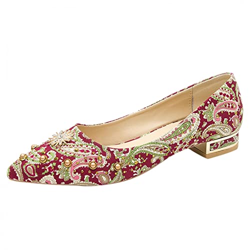 Ballet Flats For Women Ladies Fashion Pearl Rhinestone Glitter Pointed Toe Retro Embroidered Comfortable Formal Dress Oxfords Casual Slip On Loafers Walking Driving Shoes,6.5 #TOP7
