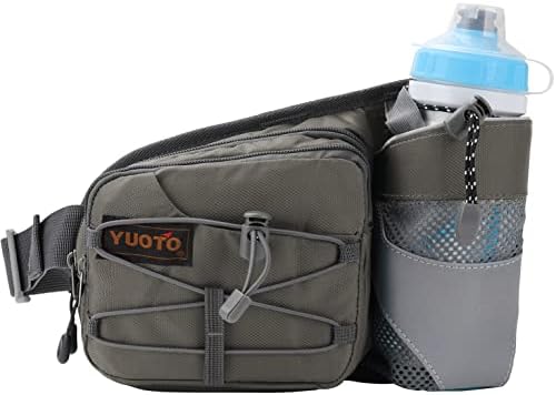 YUOTO Waist Pack with Water Bottle Holder for Running Walking Hiking Runners Hydration Belt (Grey)
