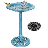 VIVOHOME Bird Bath with Solar Fountain for Outside, Polyresin Pedestal Bird Baths with Solar Powered Pump for Outdoor, Garden, Weather-Resistant Birdbaths with 20' Bowl, Blue