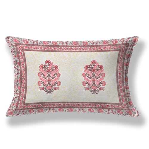 Image of elanorhomes 100% Cotton 240 TC Single Bed Sheet Set | Floral Printed Bedsheet with Pillow Cover | Soft Breathable Fabric for Bedroom | 60x90 Inches (Red Fulwari Print)