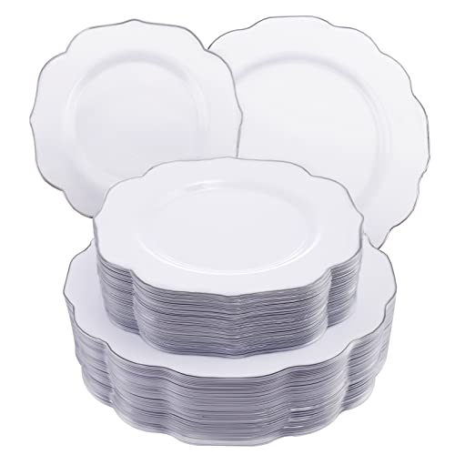 Noccur 120Pcs Silver Plastic Plates-Include 60Pcs Sliver Rim Disposable Dinner Plates And 60Pcs Salad/Dessert Plates For Wedding And Summer Party #TOP27