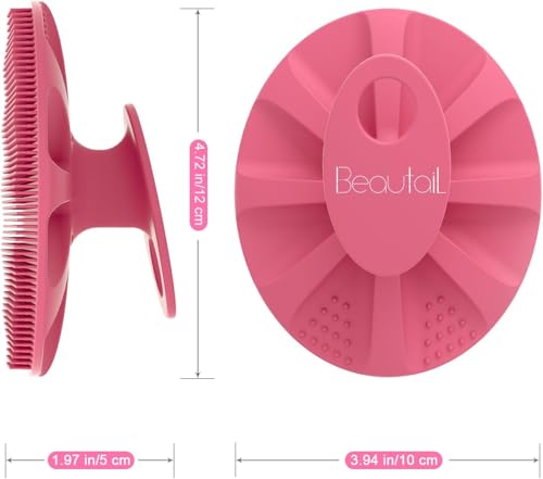 Image of Silicone Body Scrubber 2 Pack, BEAUTAIL Shower Bath Wash Brush, Gentle Exfoliating Scrub Cleansing Loofah for Women Men Baby Sensitive Skin, Easy to Clean, Lather Nicely, More Hygienic, Pink+Blue