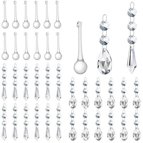 Solsew 36 Pcs Chandelier Crystal Replacement Glass Teardrop Prisms Clear