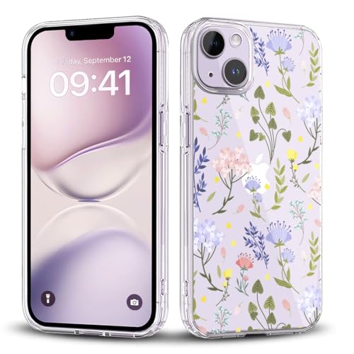 Coque iPhone 14 antichoc transparente évite les rayures et chutes avec fleurs