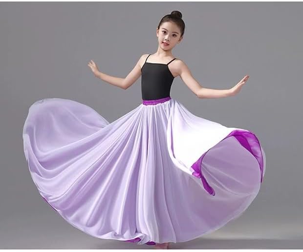 HEARTTOUCH Girls' Lyrical Dance Skirt 720 Double-Side Swing Skirt Flowy Chiffon Tutu Skirts Dance Costumes for Performance