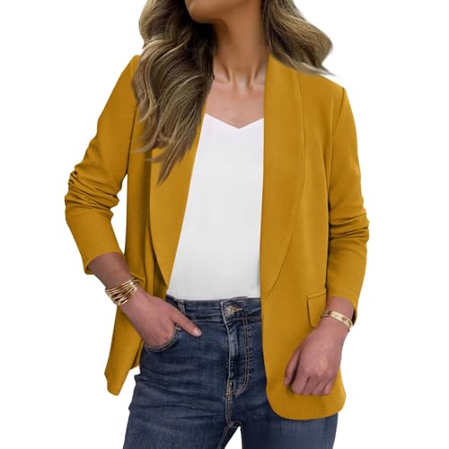 Chic Yellow Women's Business Casual Blazer: Lightweight, Long Sleeve Jacket with Pockets - Image 6