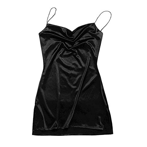 ZAFUL Women's Sexy Mini Party Club Dress Spaghetti Strap V Neck Slip Short Dress (M, Black-D)