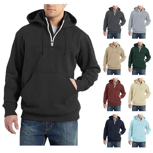 Mens Hoodie 1/4 Zip Sweatshirts Classic Fit Casual Long Sleeve Drawstring Pullover Tops Sports Jacket with Pockets4