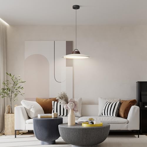 Image of BOKT Led Industrial Pendant Light White Pendant Lights Kitchen Island Modern Hanging Lamps Light Fixture with 15.7 inch White Lampshade for Dining Room Bedroom Bathroom
