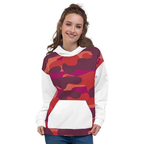 Sweat à capuche style armée rouge blanc XS - Sweatshirt streetwear confortable