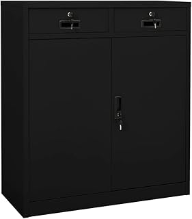 vidaXL Office Cabinet, Storage Cabinet with Lock, Lockable Metal Cabinet for Home and Office, Filing Storage, Industrial Style, Black Steel