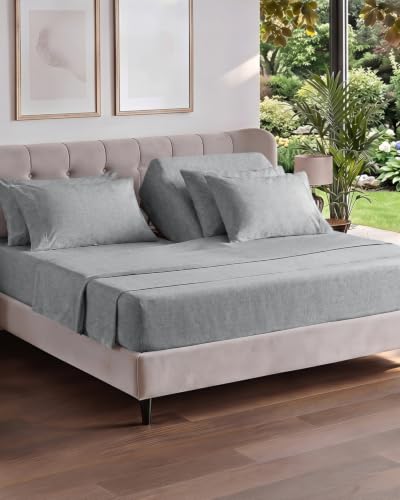 Image of Flex Top Split Head King 6 Piece Sheet Set - Cooling - Heathered Grey