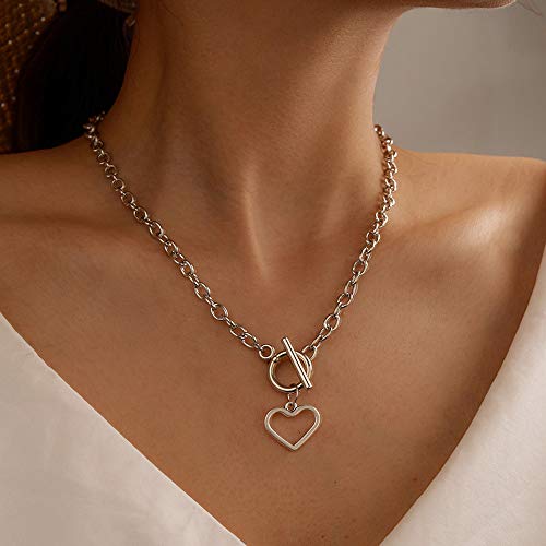 Missgrace Dainty Love Layered Choker Necklaces Handmade Love Pendant Multilayer Adjustable Layering Chain Silver Necklaces Set for Women Girls