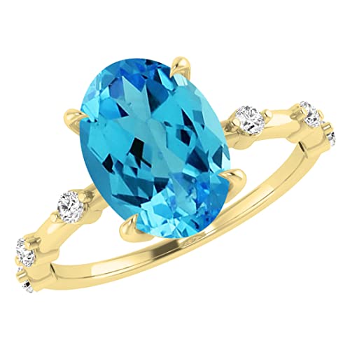 Dazzlingrock Collection 10x8mm Oval Blue Topaz and 0.24 Cttw Round White Diamond Engagement Ring for Women in 14K Solid Gold