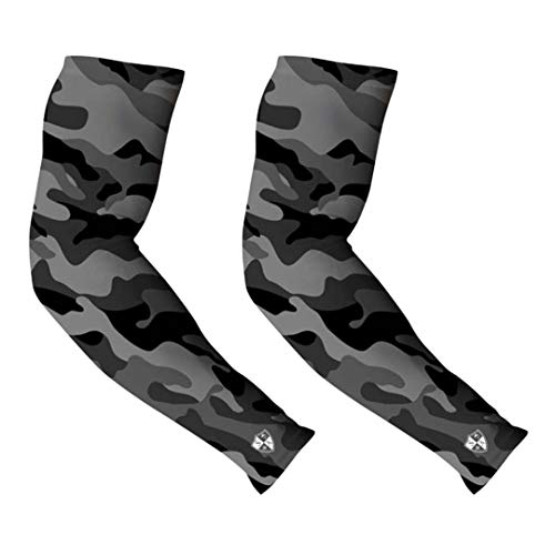 S A Compression Arm Sleeves for Men and Women - UPF 30+ Sun Protection, Moisture Wicking, 4-Way Stretch Arm Sleeves for Work & Sports (Grey Military Camo, 2 Pack)
