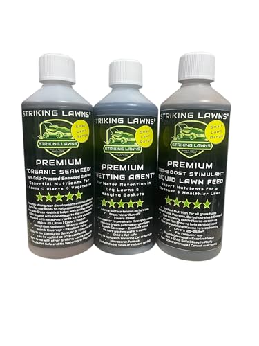 Premium Lot de 3 engrais pour gazon automne/hiver 250 m² (1 agent mouillant, 1 bio boost, 1 algue)