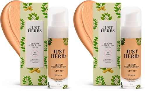 Image of Just Herbs Serum Foundation SPF 30+ | Buildable Coverage & Natural Finish | No Parabens, No Mineral Oil | For Indian Skin Tones | Lightweight & Hydrating | 30 ML (IVORY) (Pack of 2)