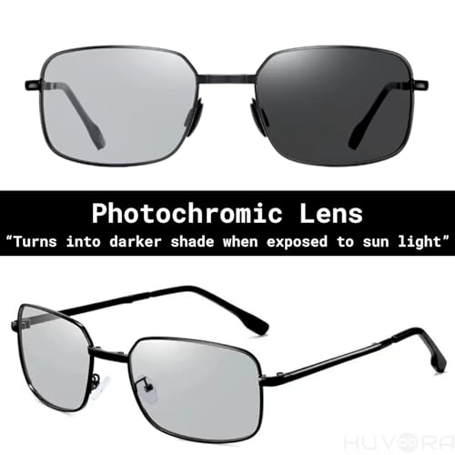 Image of Foldable UV Protected Polarized Rectangular Sunglasses for Men Women Stylish Metal Frame Shades Sun Glasses Lightweight Photochromic Square Night Driving Goggles