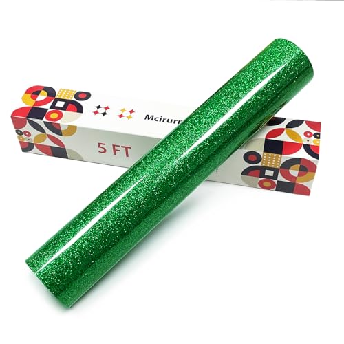 Mcirurn Green Glitter Heat Transfer Vinyl 12 x 5ft Htv Vinyl Glitter Iron-On for T-Shirts Shirts Crafts Easy Cutting and Weeding Custom Glitter Gifts