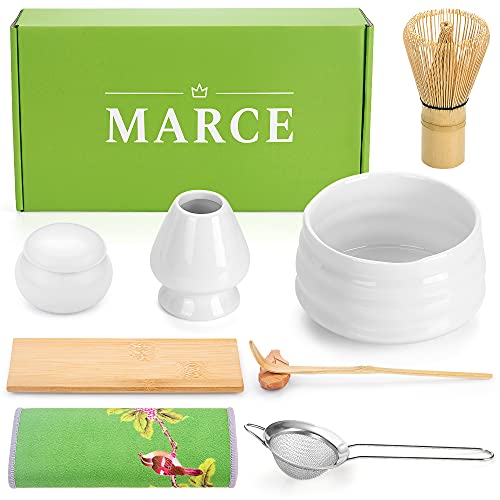 Marce Japanese Matcha Tea Set- Matcha Whisk, Matcha Set, Matcha Kit, Matcha Whisk and Bowl. Matcha Tea Set includes Matcha Bowl (Matcha Cup), Bamboo Whisk, Matcha Sifter, Matcha Spoon, Whisk Holder.
