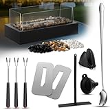 Charmofun Tischkamin Zubehör Set, Rechteckiger Tischfeuer, Innenfeuerstelle Set mit Schreibtischkamin, Teleskopgabeln, Langer Löffel und Handschuh, Tisch Kamin Werkzeugset für Indoor & Outdoor