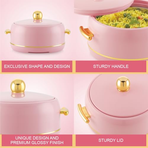 Image of Modware Atlantis Casserole 2000ml Elegant Design Premium Hot Pot, Retains Temperature for Hours, Insulated Inner Steel Casserole for Roti, Hot Box for Home, Chapati Box, Serving Bowl with Lid (Pink)