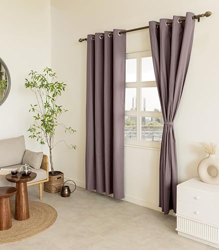 Image of THE LINEN COMPANY Cotton Solid Light-Filtering Grommet Door Curtain, 8 Feet, Levender, Pack of 2