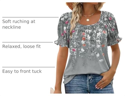 Image of WIHOLL Womens Short Sleeve Square Neck Summer Tops Dressy Casual Blouses Trendy Clothes 2026