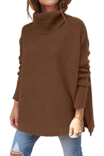 Image of LILLUSORY Women's Turtleneck Oversized Sweaters Long Batwing Sleeve Spilt Hem Tunic Pullover Knit Tops