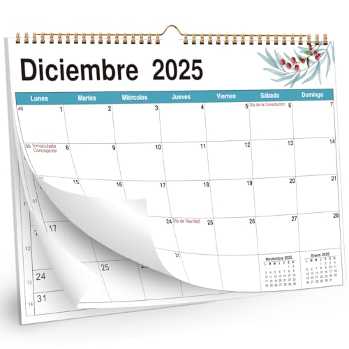 AEYAKA Calendario 2026 Calendarios de Pared, Planificador Mensual, 16 Meses Septiembre 2025 Diciembre 2026 Resumen de vacaciones, 30 cm x 21cm Español (Hojas verdes 2)