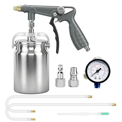 Unterbodenschutz-Spritzpistole mit Saugnapf 360 & geradem Spritzschlauch 1000ml Aluminiumbecher Unterboder-Druckbecherpistole für Kofferraumbeschichtung gummierten & Rostschutz für Autos